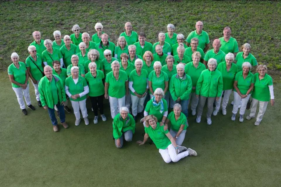 Groepsfoto van de recreanten van WTC Houten ’80 in het groene clubtenue